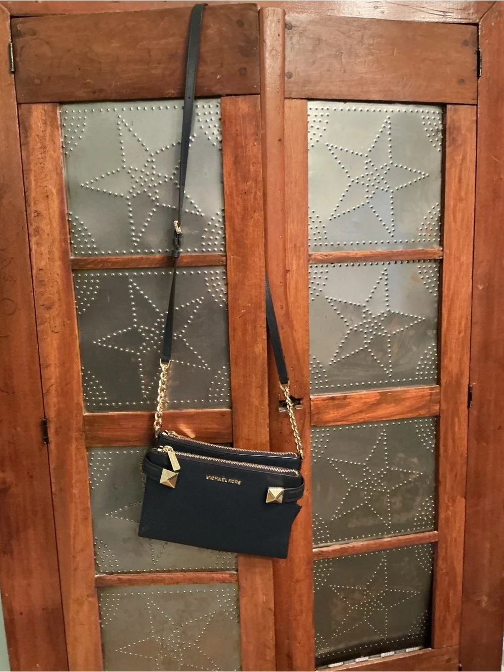 Michael Kors Navy Crossbody with Gold Chain Detail